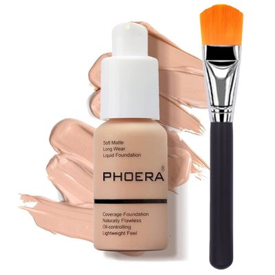 Glamza Phoera Foundation Set with Makeup Brush - Matte Cream Foundation Kit with 104 (Buff Beige) Shade &amp; Applicator - Full Coverage Concealer - 24hr Oil Control - 30ml