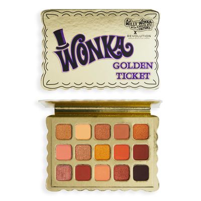 Makeup Revolution X Willy Wonka, Golden Ticket Palette, 15 Eyeshadow Shades Included, Matte &amp; Shimmer Finishes, 15 x 0.04oz