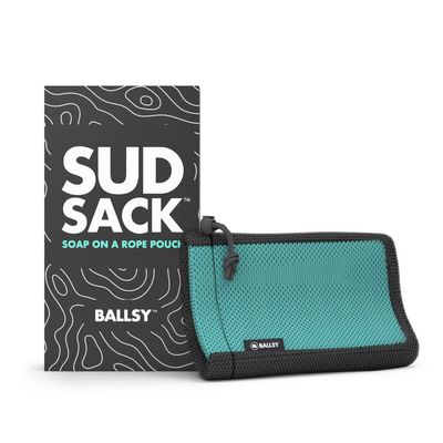 Ballsy Sud Sack Soap Pouch, Exfoliating Sponge for Baths and Showers - Compatible with Duke Cannon &amp; Related Bars, Blue