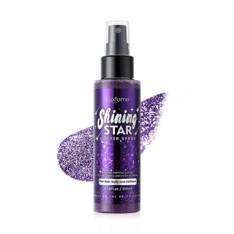 Body Glitter SprayGlitter HairsprayPurple Body Glitter Spray,Quick-Drying and Waterproof Glitter Hairspray,Nozzles are not easily cloggedLong-Lasting Body Shiny Spray for Stage Makeup, 3.38Oz