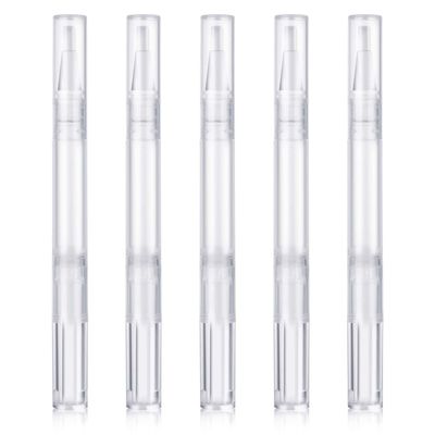 KALIONE 3ml Nail Oil Pen Empty Transparent Twist Pens, Cuticle Oil Dispenser Empty Nail Oil Pen with Brush Tip, Cosmetic Lip Gloss Container Applicators Eyelash Growth Liquid Tube(5 Packs)