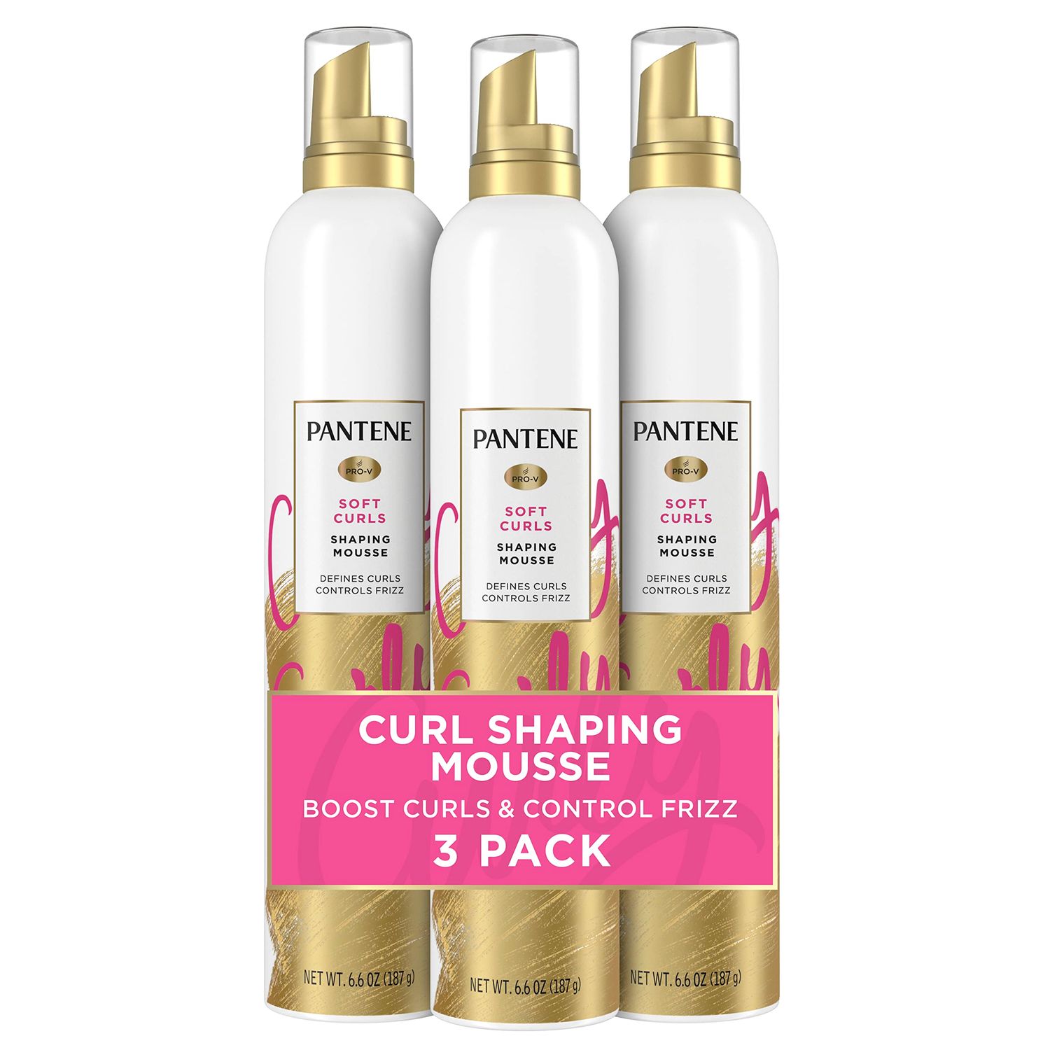 Pantene Curl Mousse For Curly Hair, Tames Frizz for Soft Touchable Curls, 6.6 Oz Each (Pack of 3)