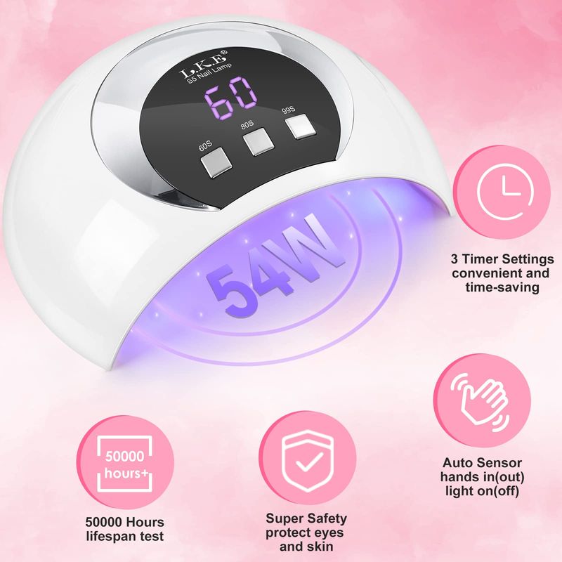Wisdompark UV LED Nail Lamp, 54W UV Light for Gel Nails with Automatic Sensor3 Timer Setting Professional Nail Dryer Gel Polish Curing Lamp Nail Art Tools (White) (54, Watts)