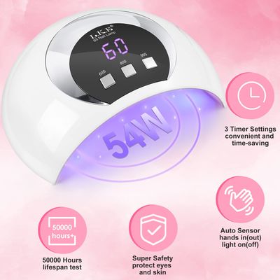 Wisdompark UV LED Nail Lamp, 54W UV Light for Gel Nails with Automatic Sensor3 Timer Setting Professional Nail Dryer Gel Polish Curing Lamp Nail Art Tools (White) (54, Watts)