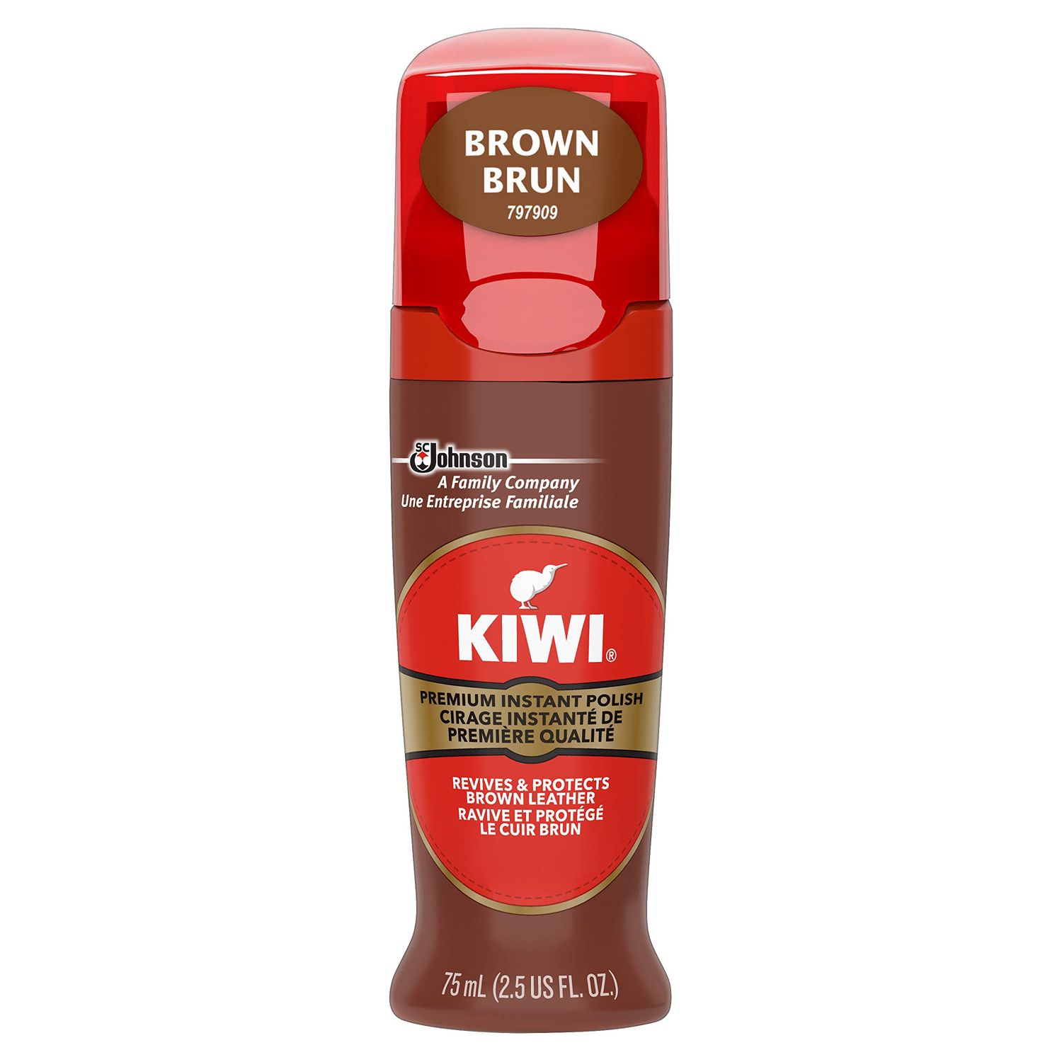 KIWI Instant Shine &amp; Protect, Brown Liquid Shoe Polish, 2.5 oz (1 Bottle with Sponge Applicator)