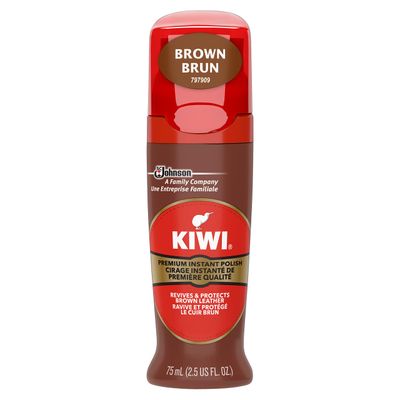 KIWI Instant Shine &amp; Protect, Brown Liquid Shoe Polish, 2.5 oz (1 Bottle with Sponge Applicator)