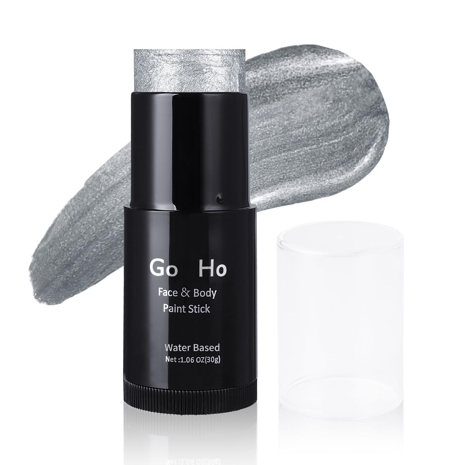 Go Ho Pearl Silver Face Body Paint Stick,Water Based Washable Silver Face Paint Stick,Non-toxic Full-coverage Cream Silver Body Paint for Adults Children Halloween Cosplay SFX Makeup