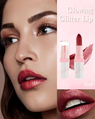 Glitter Matte Lipstick,Long Lasting Waterproof Lip Gloss,Diamond Metallic Sparkling High Pigment Non-Stick Cup Lip stain Tint,Full-Coverage Lip Balm Lip Makeup,Valentine's Day Gift for Women Girl-03