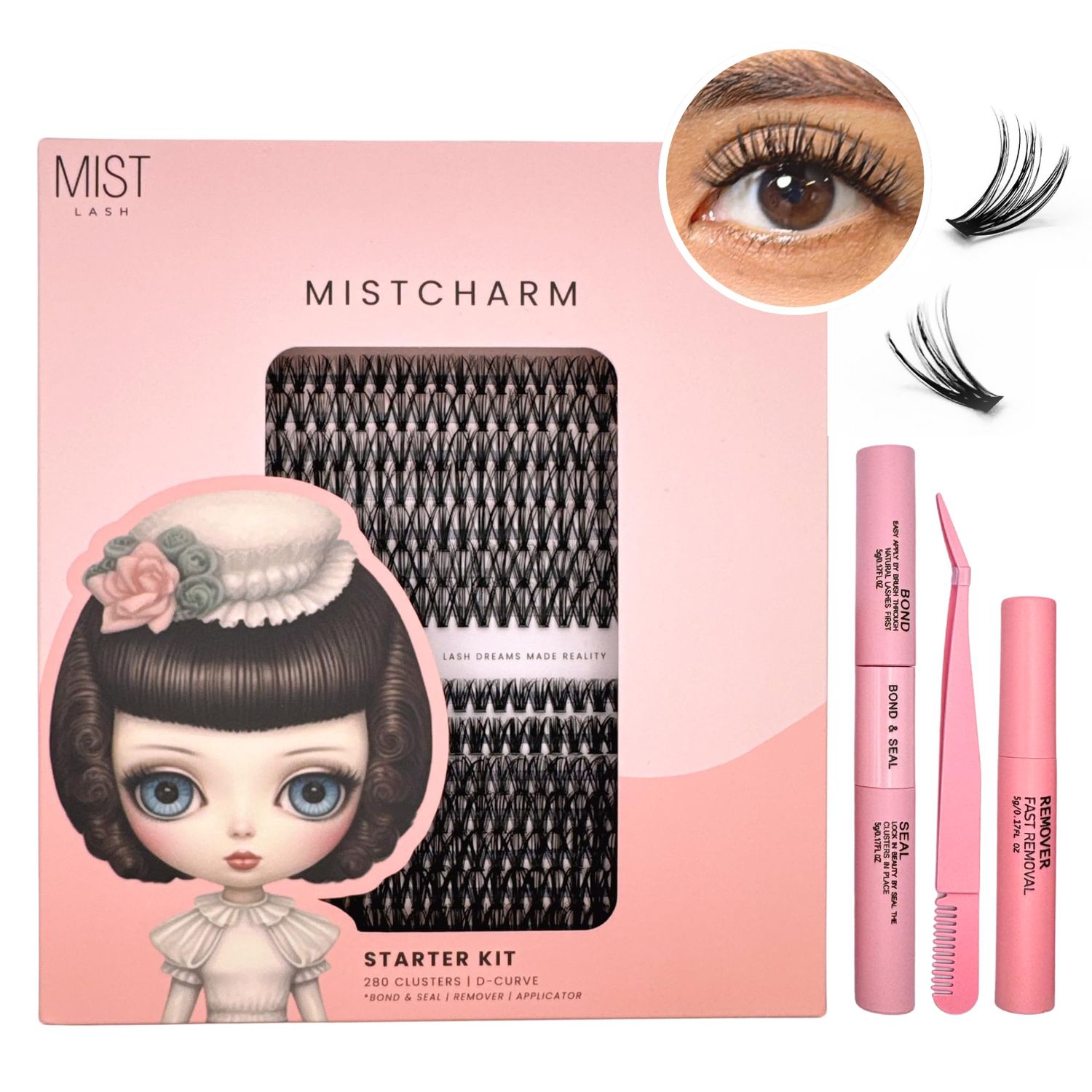 MISTCHARM 280pcs 4in1 DIY Lash Extension Kit 10-16mm, 30D-40D, 0.07D, D Curl Individual Eyelash Clusters includes Bond, Seal, Remover, and Applicator by Mist Lash