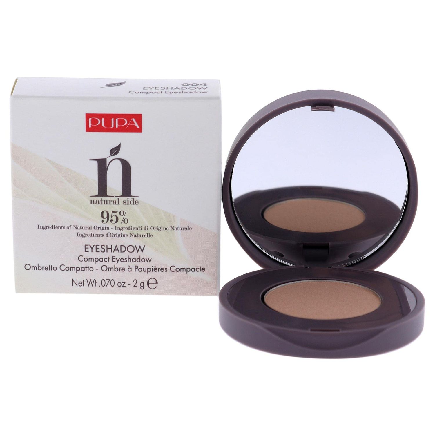 Pupa Milano Natural Side Eyeshadow 004 Light Gold - Light, Satin, Easy-Blending Eyeshadow Powder to Make Eyes Pop - Neutral Shadow Color - Paraben, Silicone-Free Formula - 0.07 oz