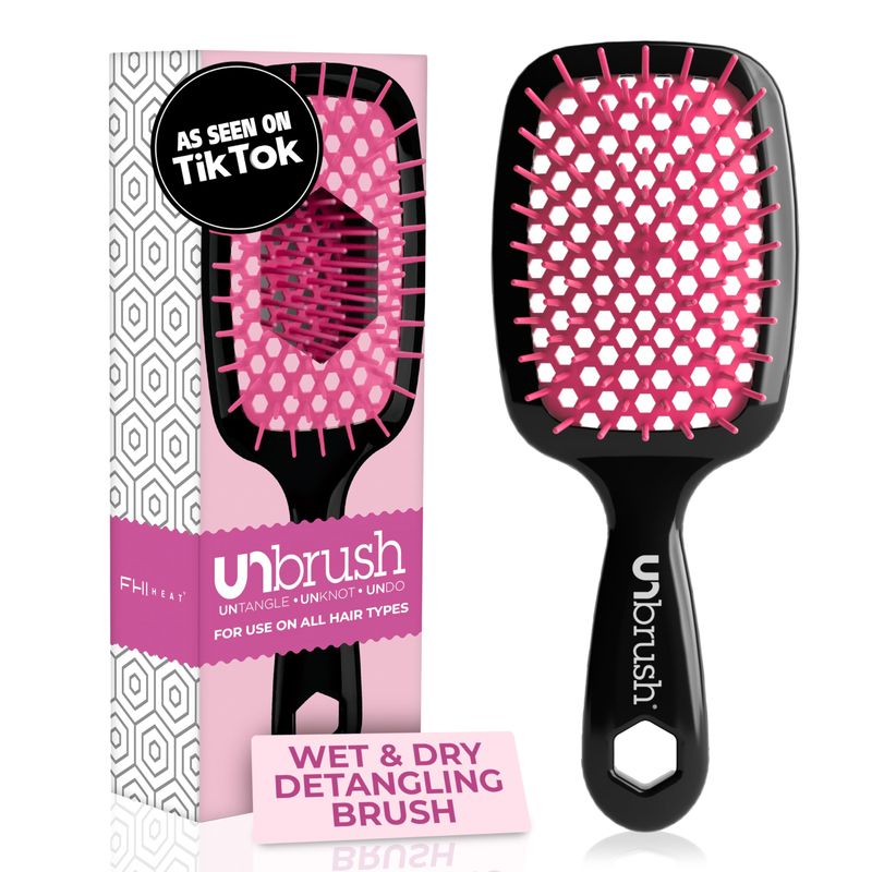FHI Heat UNbrush Detangling Brush for Pain-Free Brushing on All Wet or Dry Hair Types - Durable DuoFlex Anti-Static Bristles, Lightweight Handle, Vented Hair Brush, Cherry Blossom