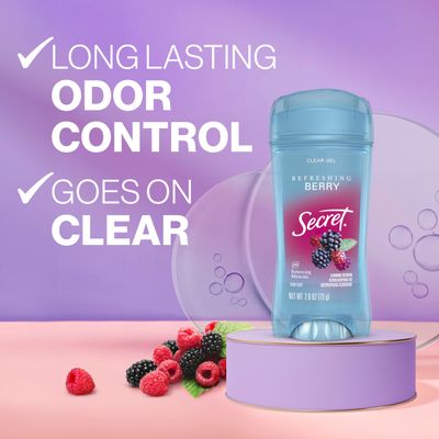 Secret Fresh Antiperspirant and Deodorant for Women, 48hr Freshness, Sweat &amp; Odor Protection, PH Balancing Minerals, Clear Gel, Refreshing Berry Scent, 2.6 oz (Pack of 2)