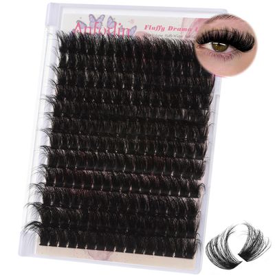 Fluffy Lash Clusters 16-25mm Thick Long Cluster 150D Cluster Eyelash Extensions 240 PCS D Curl Volume Lash Clusters 3D Mega Volume Lash Clusters False Eyelashes DIY at Home, by Anforlin