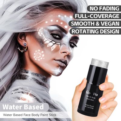Go Ho Pearl Silver Face Body Paint Stick,Water Based Washable Silver Face Paint Stick,Non-toxic Full-coverage Cream Silver Body Paint for Adults Children Halloween Cosplay SFX Makeup