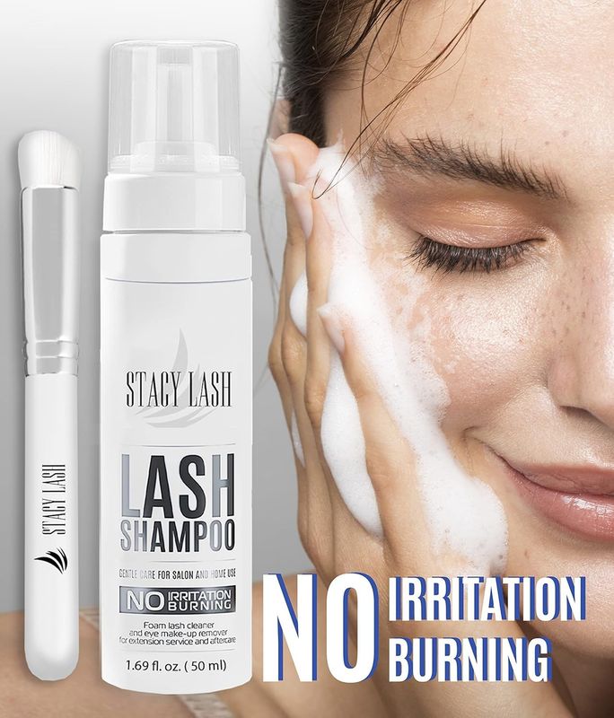 STACY LASH Eyelash Extension Shampoo  Brush  1.69 fl.oz  50ml  Eyelid Foaming CleanserWash for Extensions &amp; Natural LashesSafe Makeup RemoverSupplies for Professional &amp; Home Use