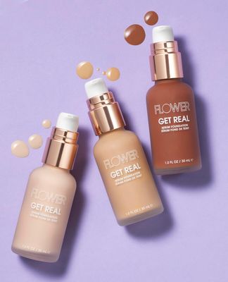FLOWER BEAUTY By Drew Barrymore Get Real Serum Foundation - Hydrating  Lightweight Formula - Light to Medium  Buildable Coverage (Sable)