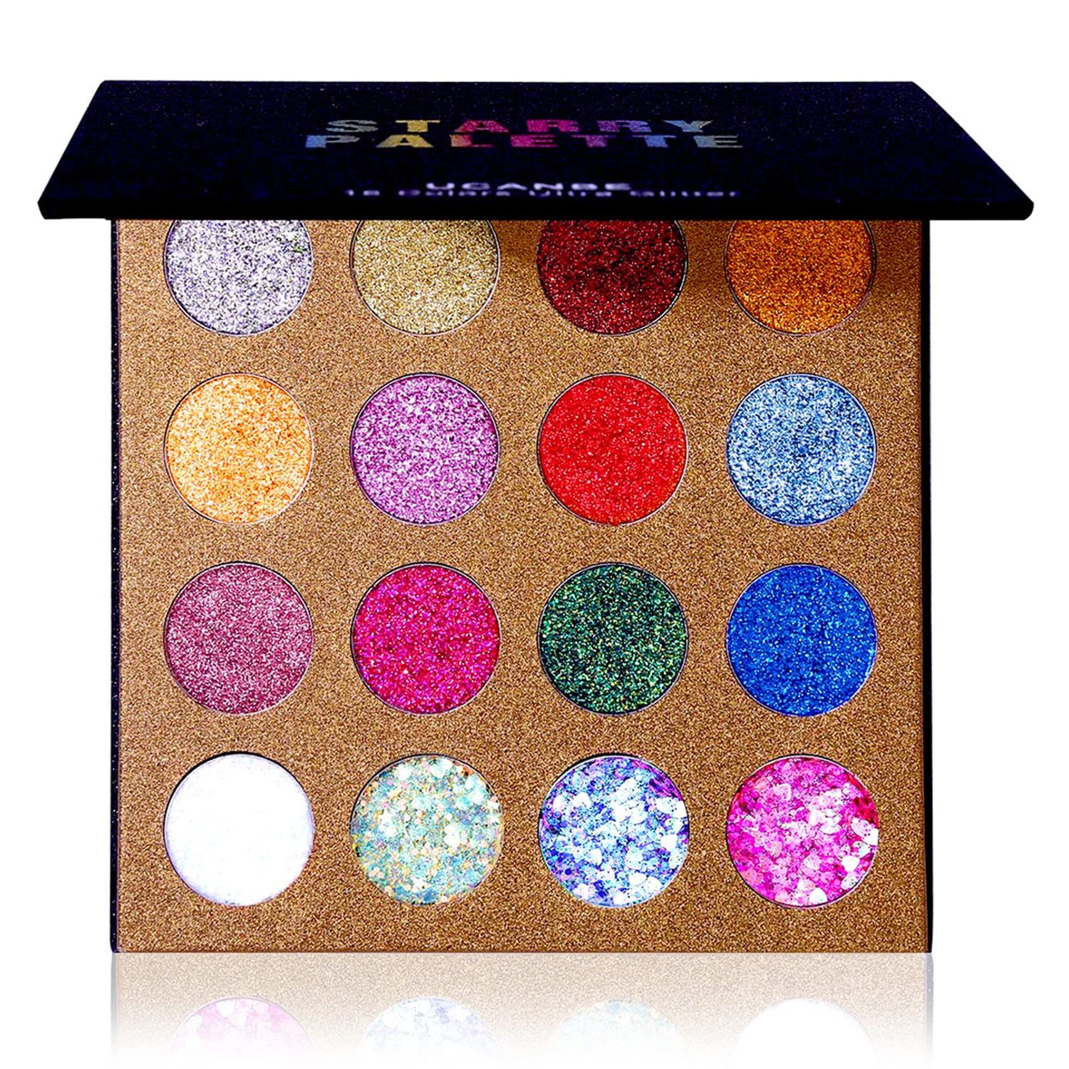 UCANBE Pro Glitter Eyeshadow Palette - Professional 16 Colors - Chunky &amp; Fine Pressed Glitter Eye Shadow Powder Makeup Pallet Highly Pigmented Ultra Shimmer for Face Body