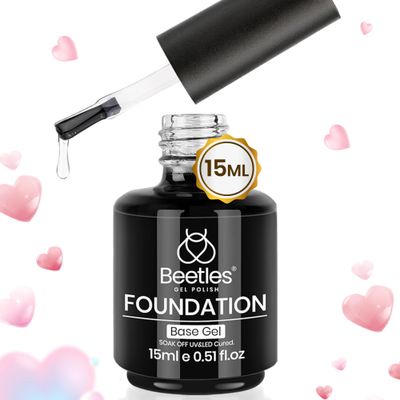 beetles Gel Polish Gel No Wipe Base Coat,15ml for Gel Nail Polish Soak Off LED Nail Lamp Gel Base Coat Upgraded Formula Long-Lasting DIY Home and Nail Salon Valentines Day Gifts for Her