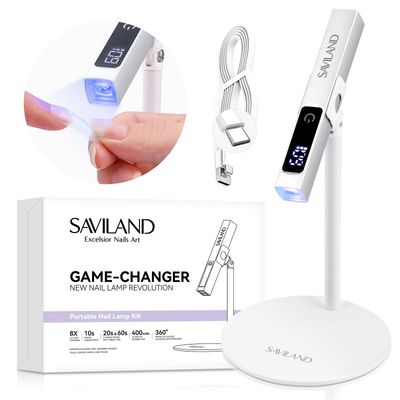 SAVILAND LED U V Light with Magnetic Stand &amp; LCD Screen Portable Nail Lamp Kit Handsfree 2-Timer Modes Portable Mini Nail Dryer Stand for Gel Nails USB Rechargeable and Wireless for Home DIY Manicure