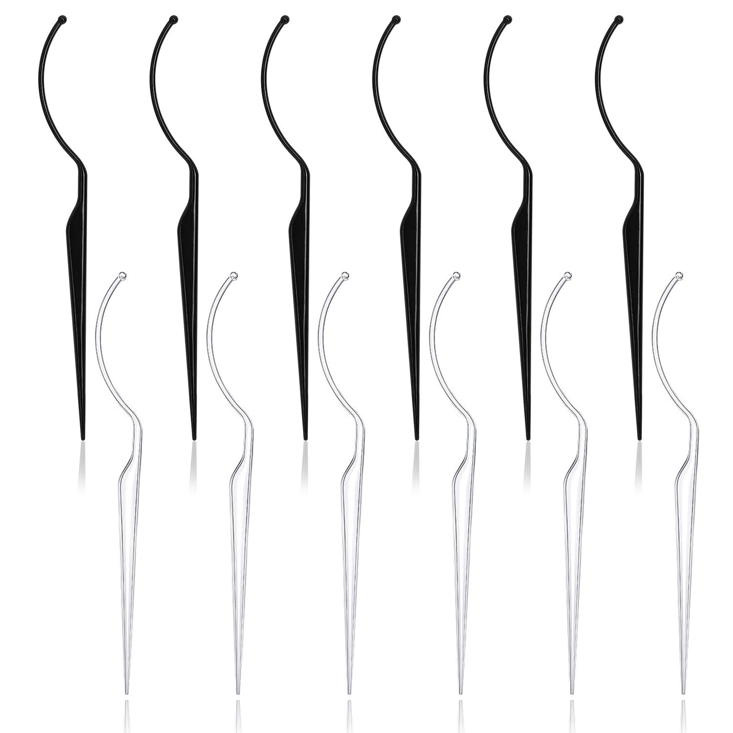 12 Pcs False Eyelashes Display Stick Eyelashes Applicator Tool 3D Eyelash Extensions Style Try on Sticks Planting Grafted Eye Lashes Applicator (Black, Transparent