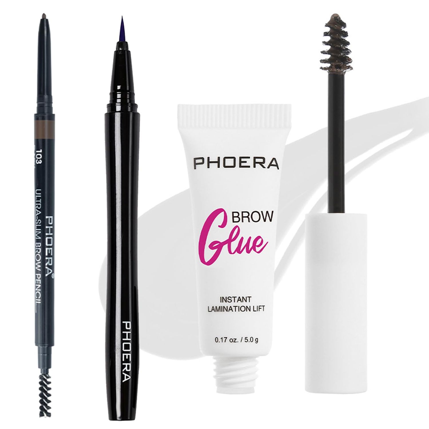 PHOERA Eye Makeup Kit, Include Eyebrow Pencil,Eyeliner and Eyebrow Gel Clear,Ultra-Fine Mechanical Eyebrow Pen, Clear Eyebrow Shaping Wax (103#Dark Brown)
