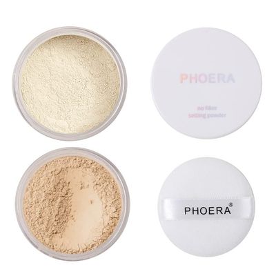 2 Pcs PHOERA Setting Powder, Control Oil Brighten Skin Color Cover Blemish Face Setting Loose Powder (01# Translucent &amp; 02# Cool Beige)