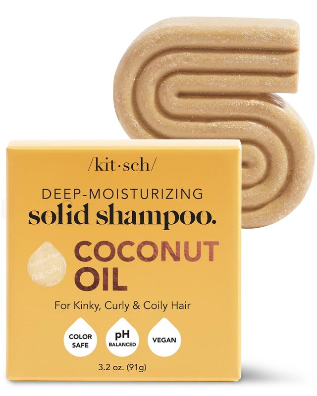Kitsch Coconut Oil Shampoo Bar, Deep Moisturizing Curly Hair Shampoo, Safe for Color Treated Hair, Paraben &amp; Sulfate Free Formula, Plastic Free, Vegan &amp; Cruelty Free Ingredients for Dry Hair, 3.2 oz