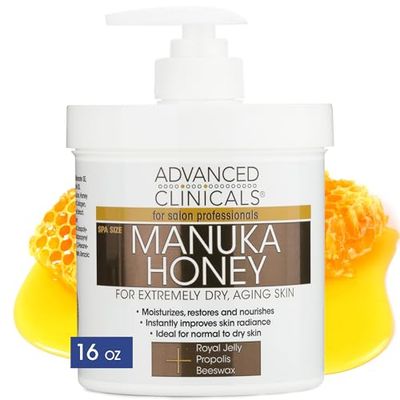 Advanced Clinicals Manuka Honey Cream Face Moisturizer &amp; Body Butter Lotion For Dry Skin | Firming &amp; Hydrating Miracle Balm Skin Care Moisturizing Lotion For Women, Wrinkles, &amp; Sun Damaged Skin, 16oz