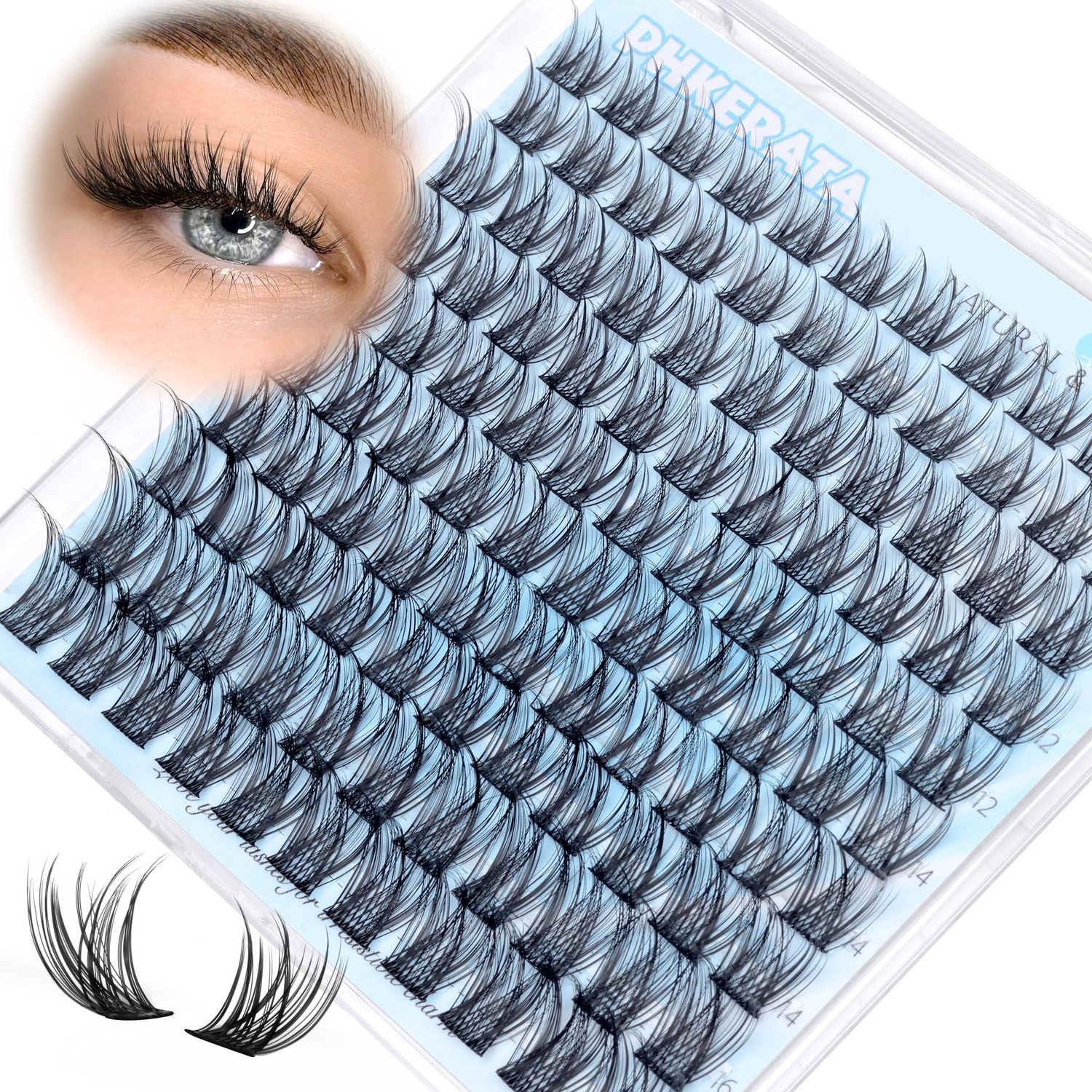 PHKERATA Natural Lash Clusters Wispy Eyelash Clusters 110 pcs Cluster Eyelash Extensions C Curl Individual Lashes 10-16 mm Mix Length Natural Look Lashes Clusters with Thin Lash Band