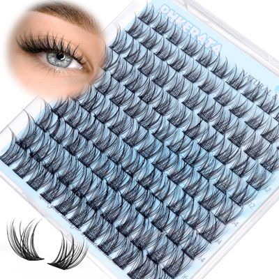 PHKERATA Natural Lash Clusters Wispy Eyelash Clusters 110 pcs Cluster Eyelash Extensions C Curl Individual Lashes 10-16 mm Mix Length Natural Look Lashes Clusters with Thin Lash Band