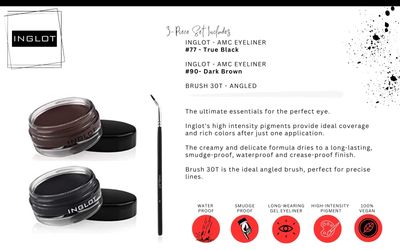 INGLOT Eyeliner Bundle - AMC Eyeliner Gel 90, AMC Eyeliner Gel 77 and Brush 30T (3-piece)