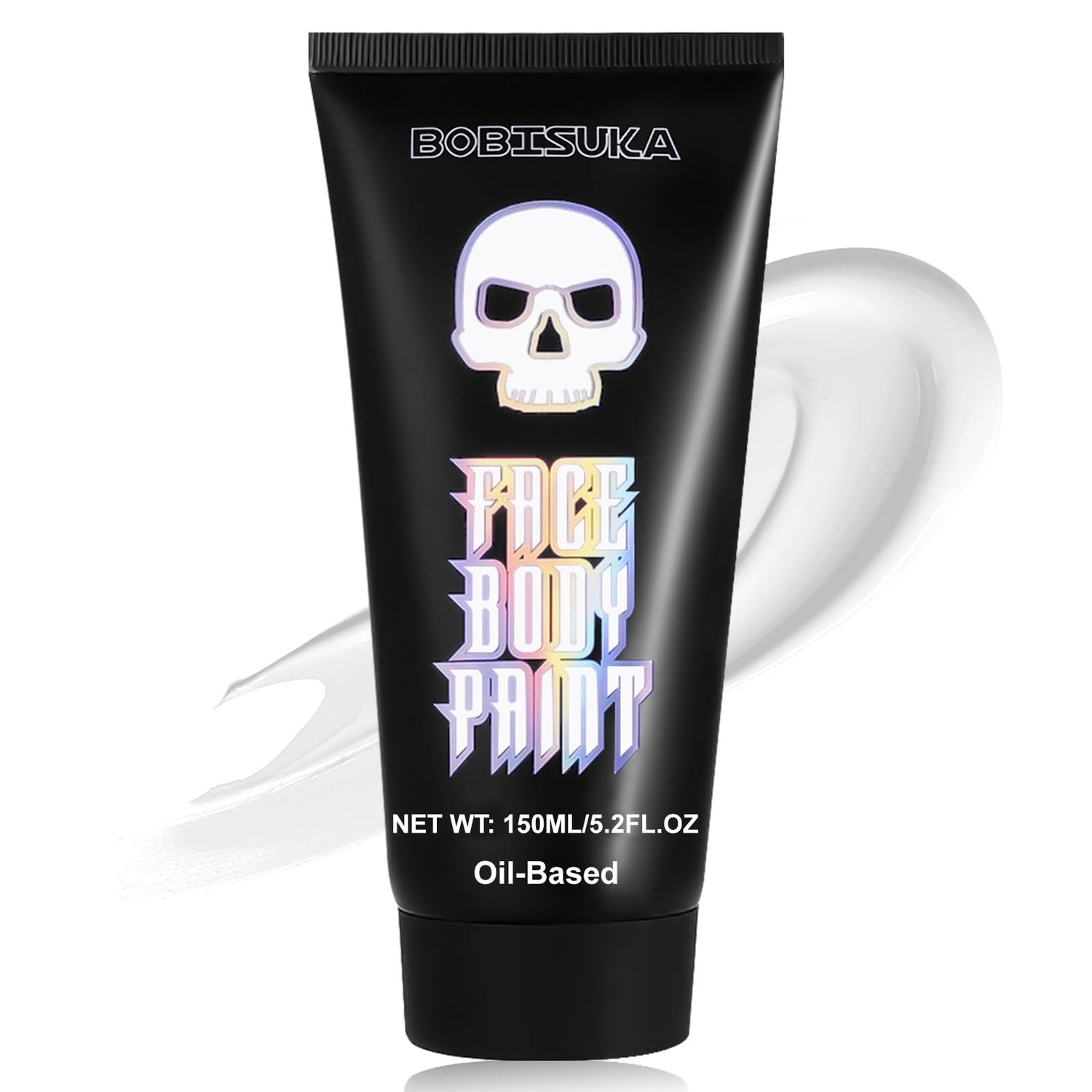 BOBISUKA 150ml Oil-Based White Face Body Paint Cream, 5.2Oz PRO Large Tube Clown White Washable Makeup Skull Joker Skeleton Face Painting for SFX Cosplay Halloween Costume Makeup Foundation