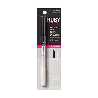 Ruby Kisses Waterproof Matte &amp; Metallic Duo Eyeliner - Dual-Ended Smudge-Proof Pencil for Precision &amp; Eyeshadow Multi-use, Long-Lasting, Intense Color (WhiteBlack)