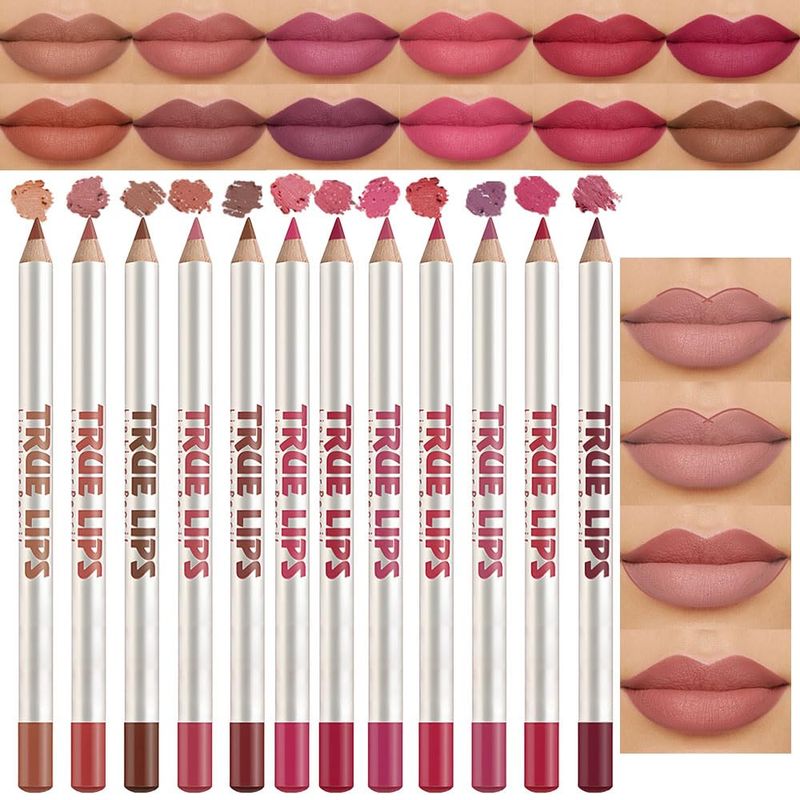 WanTuoluo 12 Pcs Natural Nude Brown Beige Colors Lip Liner Lipstick Pencils Set for Daily Makeup,Easy to Apply &amp; Remove,Waterproof (set13)