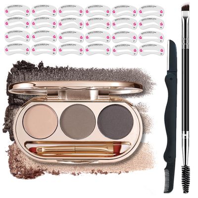 QIUFSSE Brow Powder Kit,3 Colors Eyebrow Powder Kit for Women,Long-lasting Waterproof Eyebrow Tinting Kit,Get Full Defined Natural Eyebrow Makeup,with Mirror,Brow Brush and Razor