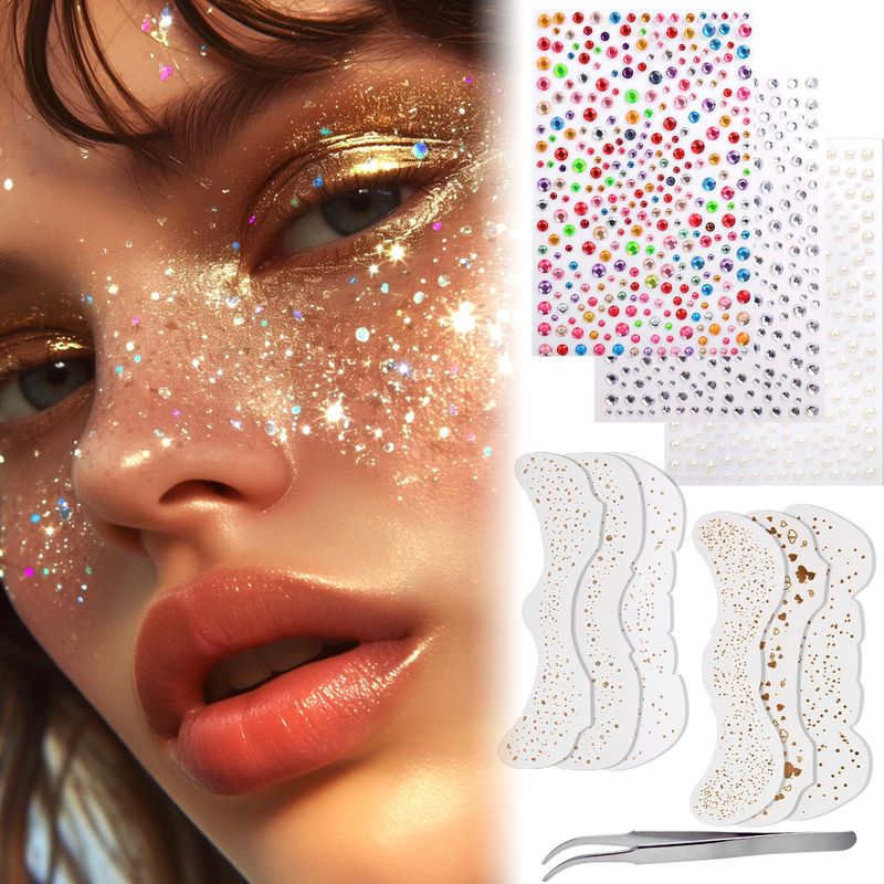 Vodolo Glitter Freckles Face Tattoo,6PCS Festival Rave Accessories for Women,Gold Silver Face Waterproof Sparkles Freckles Half Magic Makeup Jewels Stickers (6PCS)