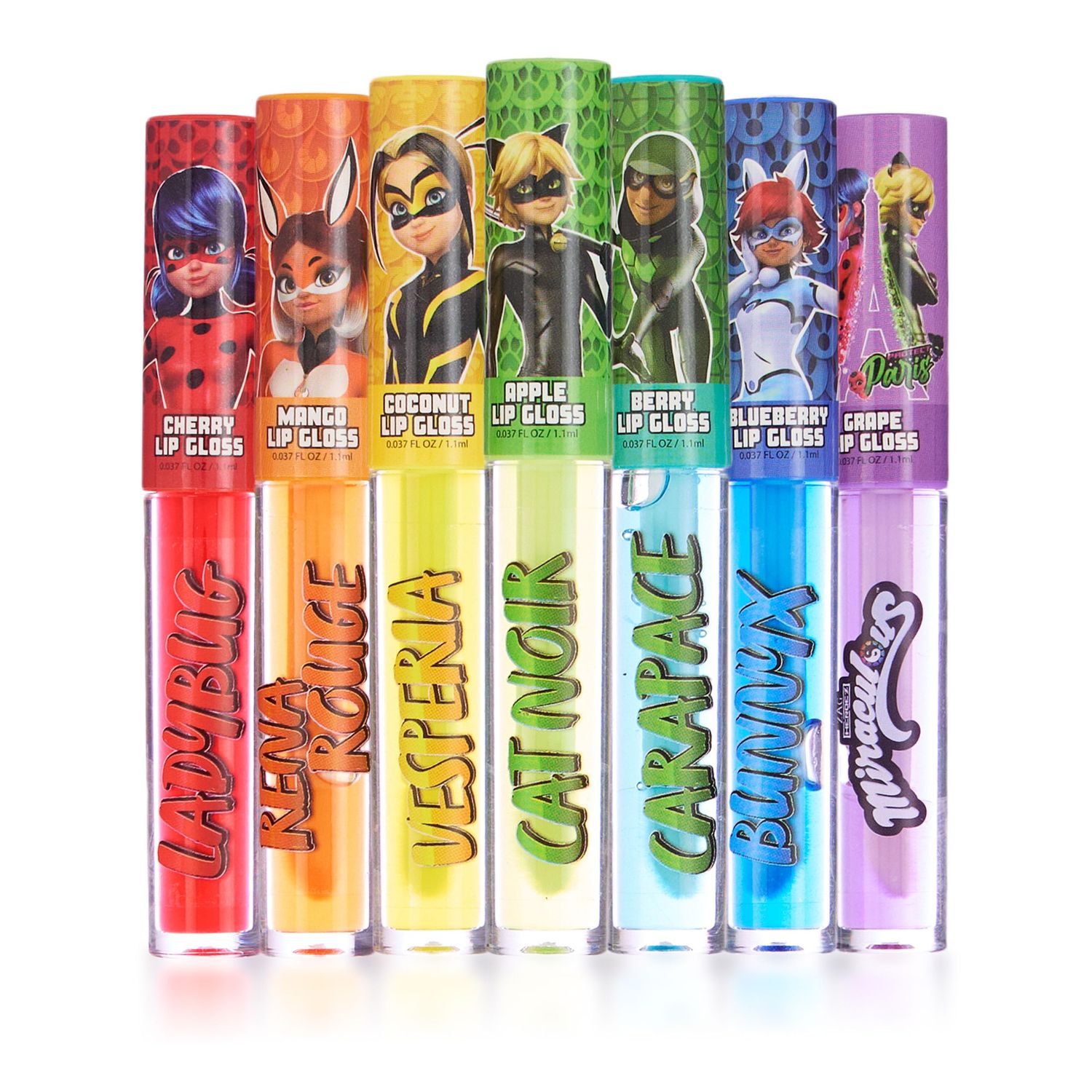 Miraculous 7pc Lip Gloss Set - Zag Heroez Lipgloss Collection Featuring Exciting Fruit Flavors &amp; Precision Applicator Lip Gloss Tubes With Wand