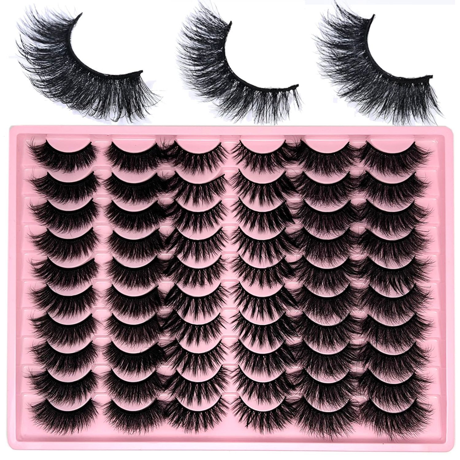 loladook False Lashes Pack 30 Pairs Mink Full Strip Lashes Wispy Fluffy Long Cat Eye Lashes Mink 3D Volume False Eyelashes Natural Look Multipack (3 Styles)