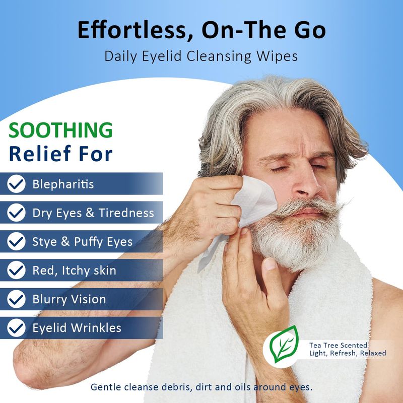 30PCS Eyelid &amp; Lash Wipes for Itchy &amp; Dry Eyes, Tea Tree Oil Eyelid Wipes for Styes &amp; Blepharitis, Daily Eye Cleansing Wipes, Hypoallergenic &amp; Soothing For Sensitive Eyes, Stay Hydrated Lid Wipes
