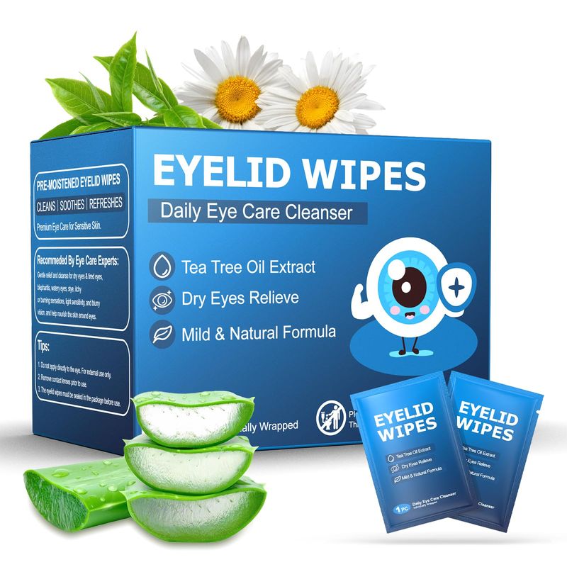 30PCS Eyelid &amp; Lash Wipes for Itchy &amp; Dry Eyes, Tea Tree Oil Eyelid Wipes for Styes &amp; Blepharitis, Daily Eye Cleansing Wipes, Hypoallergenic &amp; Soothing For Sensitive Eyes, Stay Hydrated Lid Wipes