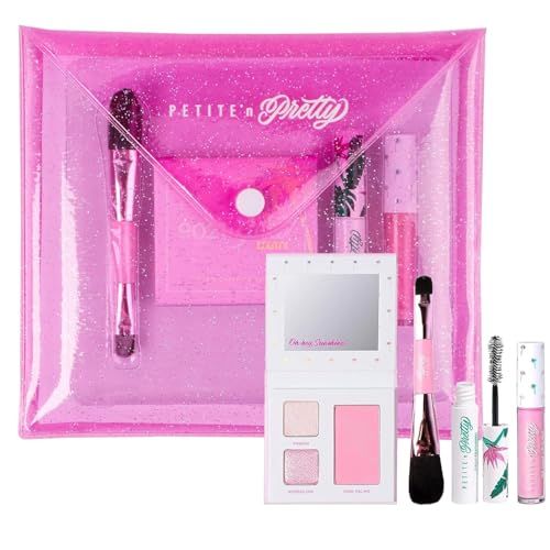 Petite &#39;n Pretty &quot;Amazon Exclusive&quot; Glow Basics Natural Makeup Starter Gift Set for Kids, Tweens &amp; Teens for Eyes, Cheeks &amp; Lips- Clean, Non Toxic