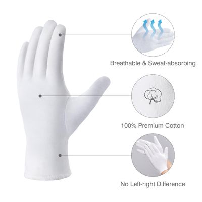 COOLJOB 100% Cotton Gloves, 6 Pairs White Cotton Gloves for Dry Hands Moisturizing &amp; Eczema, Overnight Lotion, Sleep &amp; Spa Treatment for Women &amp; Men, Breathable Work Glove Liners, Medium Size