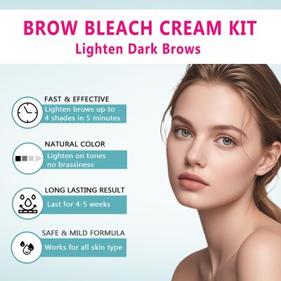 Brow Bleach Kit, Eyebrow Bleach, Brow Lightening Kit, Eyebrow Lightener Bleach, Hair Bleach, 5 Applications, Eyebrow Lightening Cream, for All Brow Types