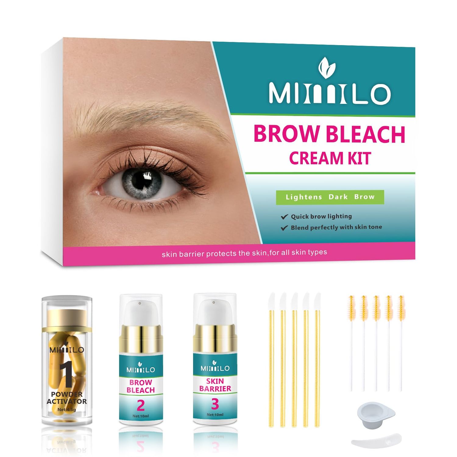 Brow Bleach Kit, Eyebrow Bleach, Brow Lightening Kit, Eyebrow Lightener Bleach, Hair Bleach, 5 Applications, Eyebrow Lightening Cream, for All Brow Types