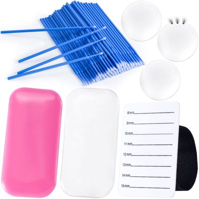 PAGOW Silicone False Eyelash Holder Pad Set for Extensions Loose Lash Reusable Tools forehead sticker, removal cotton swab,strap scale,large glue pad(Transparent Pink)