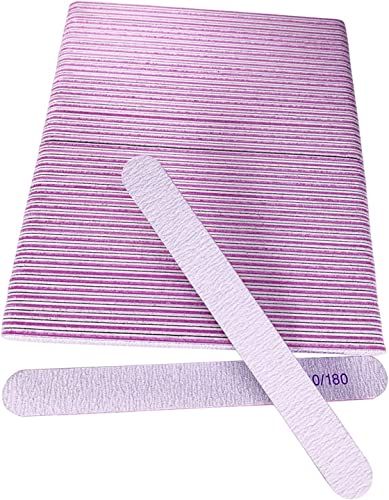50 Pcs Nail File, Emery Board Nail Files for Acrylic Nails and Natural Nails, 100180 Grit Double Sided Fingernail File Gel Nail Professional Reusable Washable Manicure Pedicure Kit Set Gray
