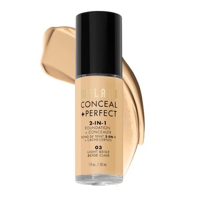 Milani Conceal  Perfect Liquid Foundation - Light Beige, 1 Fl. Oz. Cruelty-Free, Water-Resistant, Oil-Free, Medium-To-Full Coverage, Satin Matte Finish