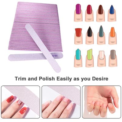 50 Pcs Nail File, Emery Board Nail Files for Acrylic Nails and Natural Nails, 100180 Grit Double Sided Fingernail File Gel Nail Professional Reusable Washable Manicure Pedicure Kit Set Gray