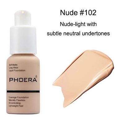 BestLand 5PCS Liquid Foundation Set Matte Liquid Full Coverage Oil Control Breathable Invisible Cover Concealer Foundation with Face Primer, Foundation Brush, Makeup Sponge (102 Nude Makeup Set)