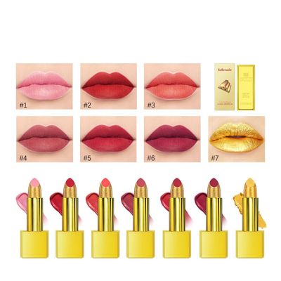 BEUKING Gold Lipstick Velvet Nude Red Pink Lip Tint Non-Smudge High Pigment Not Fade Smooth Long-Lasting Wear Non-Stick Cup Waterproof Matte Lady Lip Gloss for Girl Women Lady Daily Lip Makeup (#5)